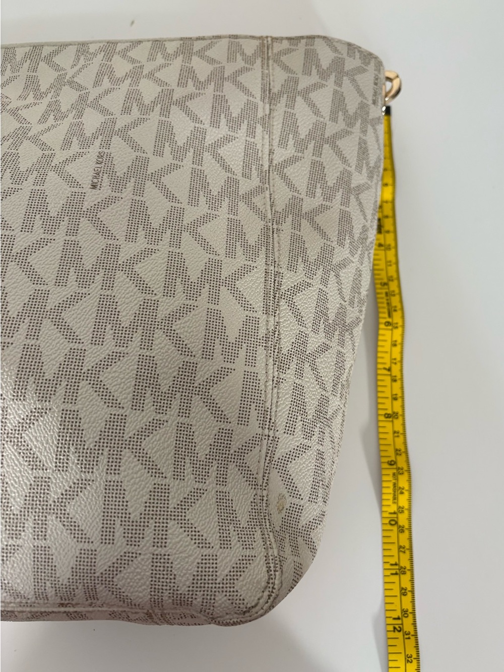 Michael Kors White Logo Canvas Hobo with Brown Leather Strap - Picture 12 of 13